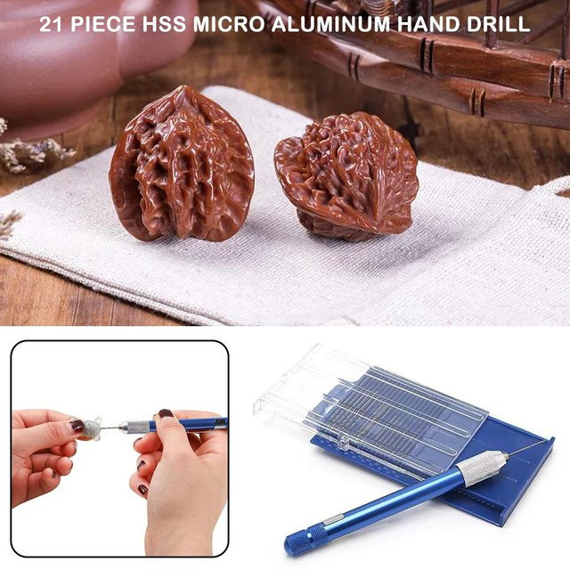 Manueller Mini-Mikro-Handbohrer aus Aluminium in Blau mit Spannzange und HSS-Stahl-Spiralbohrer für Harzformen - Bild 1