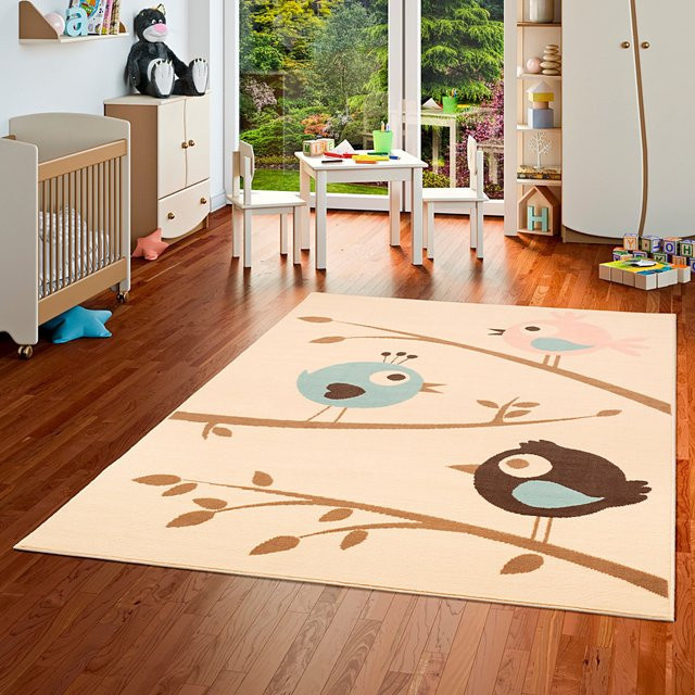 Pergamon Kinderteppich Trendline Vögel in Beige und Blau, maschinengefertigt aus Polypropylen, pflegeleicht und fußbodenheizunggeeignet - Bild 1