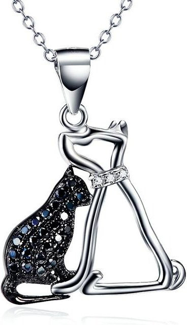 Anhänger Katze und Hund, 925 Silber, Zirkonia, Damen, 45 cm - Bild 1