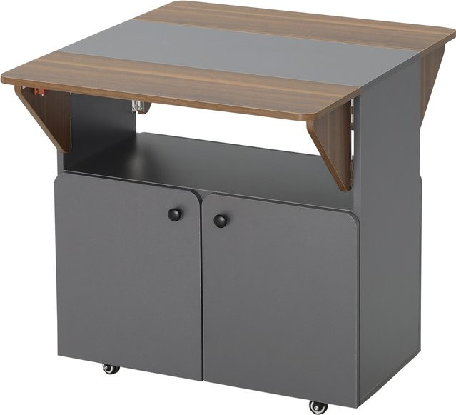 HOMCOM Klappbarer mobiler Esstisch mit Rollen und Stauraum für 2-4 Personen, Hellgrau und Dunkelbraun, B/T/H: 70 x 83 x 75 cm - Bild 1