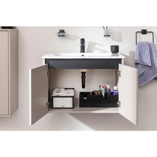 Fackelmann Badmöbel-Set Compact Line in Kaschmir Grau mit Spiegelschrank und Waschtischunterschrank, B/H: 71,0 x 46,5 cm - Bild 3