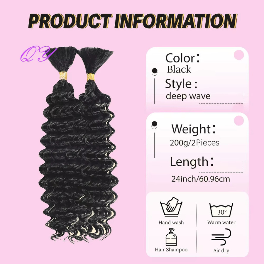 IQRYR WIG Haarverlängerung, 24 Zoll, schwarz, tief gewellt, Damen - Bild 5