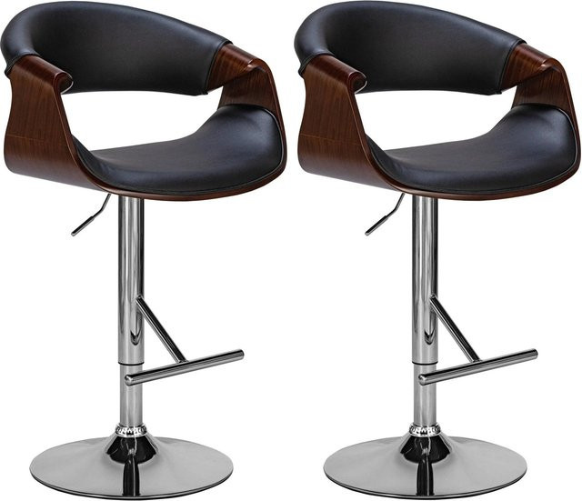 DELUKE 2er Set Barhocker GASEN aus Kunstleder in Walnuss/Schwarz, höhenverstellbare Barstühle mit Lehne und 360 Grad Drehsitz, B/T/H: 60 x 52 x 95 cm - Bild 1