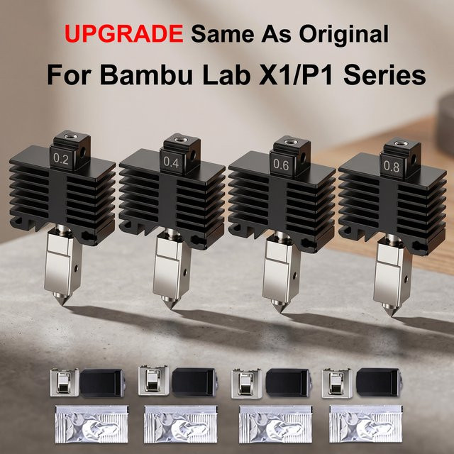 Bambu Lab Hotend aus gehärtetem Stahl für P1S, P1P und X1C, erhältlich in 0.2 mm, 0.4 mm, 0.6 mm und 0.8 mm Düsenstärke - Bild 1