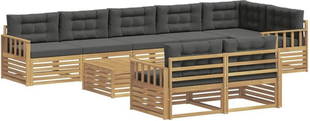 vidaXL Outdoor-Sofagarnitur 9-teilig aus Akazienholz und Polyester in Anthrazit-Weiß - Bild 1