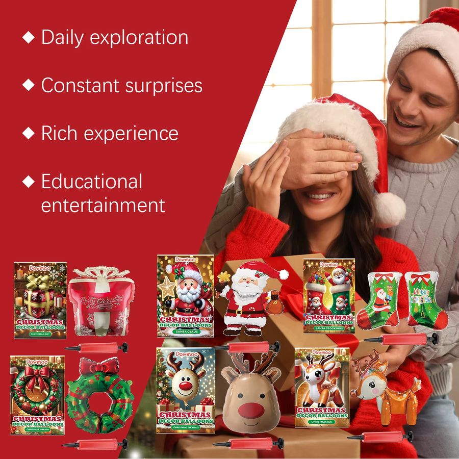 DOWMOO Weihnachts-Stehballon-Set mit Weihnachtsmann, Rentier und Weihnachtsbaum zur Dekoration für Familienfeiern - Bild 1