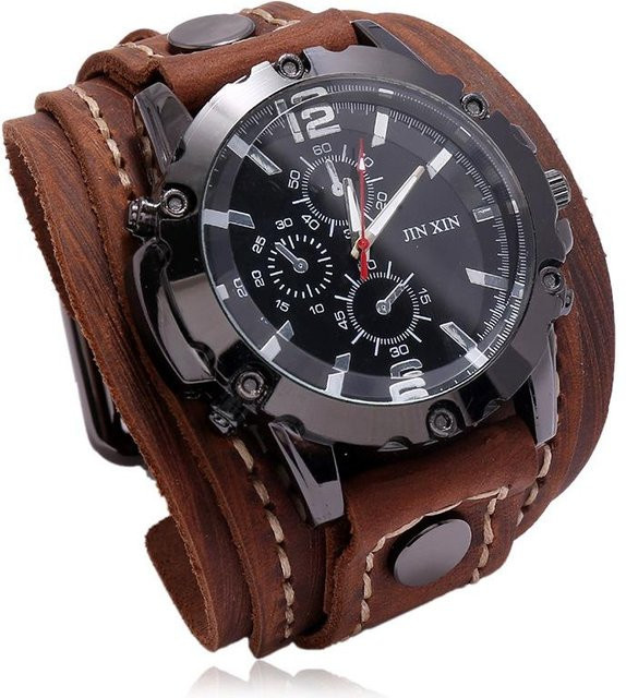 Armbanduhr Leder, Quarz, 45 mm, Herren, Schwarz - Bild 1