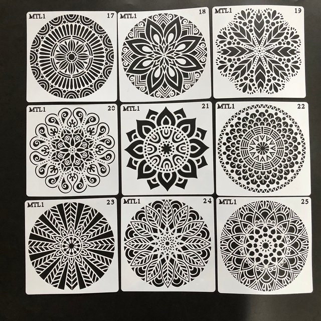 Alinacutle 16er Set Mandala Blumen Schablonen aus transparentem Kunststoff für DIY-Dekoration an Möbeln, Wänden und Fliesen - Bild 1