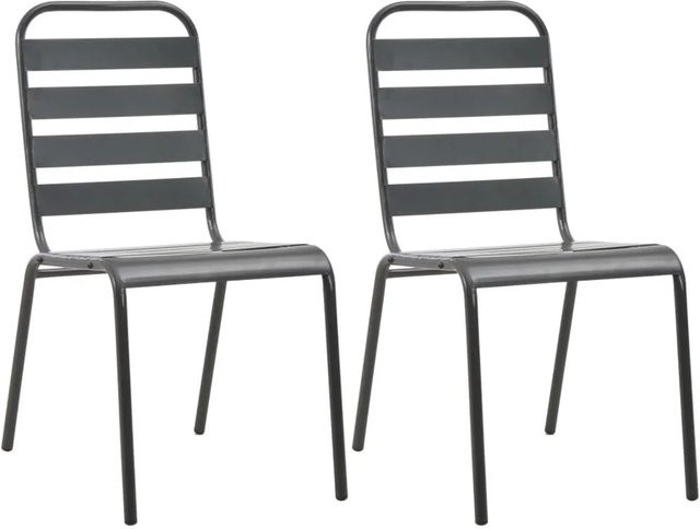 Furnicato Stapelbare Gartenstühle aus Stahl im Lattendesign, 2er Set, Grau, B/T/H: 42 x 63 x 84 cm, Rost- und Witterungsbeständig - Bild 1