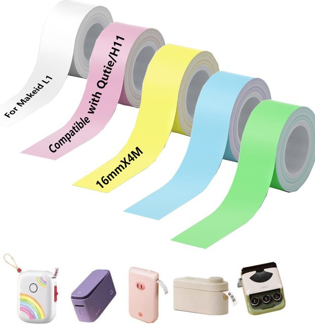 MakeID Etikettendruckerband Set, 2 Rollen, weiß/transparent, 16 mm, 4 m pro Rolle, selbstklebend und wasserfest, passend für MakeID L1 E1 Q1 - Bild 1