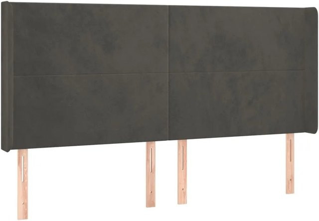 vidaXL Kopfteil mit Ohren aus Samt in Dunkelgrau, B: 203 cm, T: 16 cm, H: 118 cm bis 128 cm - Bild 1