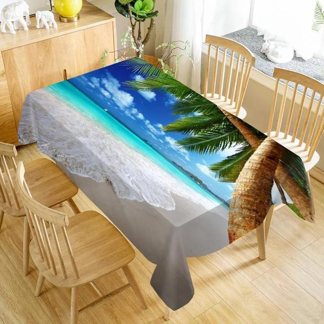 Wasserdichte und ölbeständige Tischdecke von shinehope mit Strand-Küsten-Print, rechteckig, mehrfarbig, Polyester - Bild 1