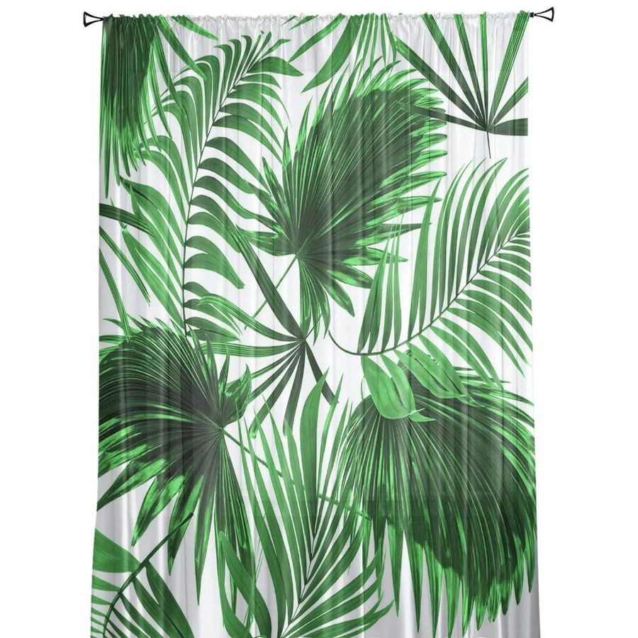 Yiran Furniture Voile-Vorhang mit Palmblatt-Motiv in Grün, transparent, B: 135 cm, H: 115 cm - Bild 2