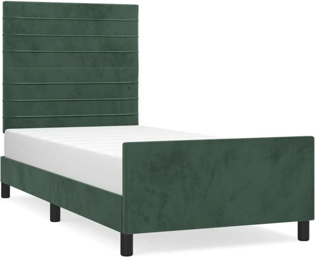 vidaXL Bettgestell mit Kopfteil aus Samt in Dunkelgrün, B/T/H: 80 x 200 x 128 cm - Bild 1