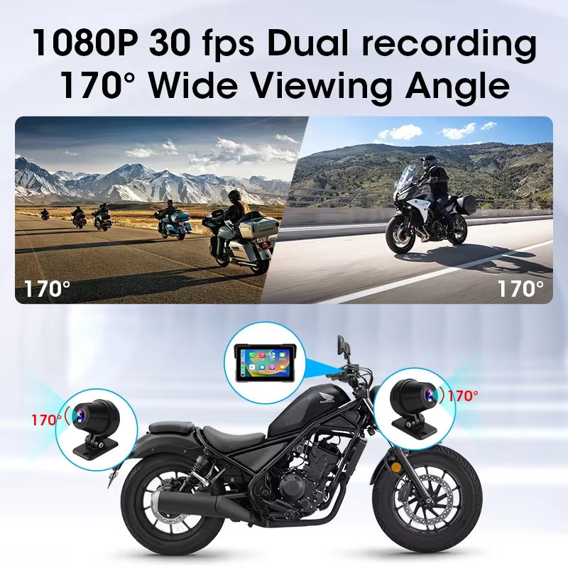 srnubi Drahtloses CarPlay und Android Auto Motorrad Display mit GPS Navigation und IPX7 Wasserdichtigkeit, Farbe: Schwarz, Displaygröße: 5,5 Zoll - Bild 6