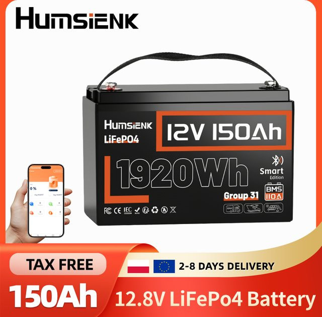 Humsienk LiFePO4 Lithium-Batterie 12V 150Ah mit Bluetooth, 1920Wh, Schwarz - Bild 1