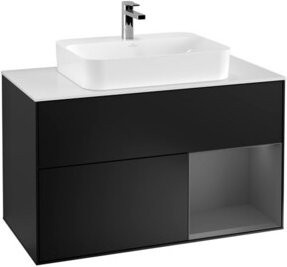 V&B Finion Waschtischunterschrank mit LED-Beleuchtung und offenen Regalfächern, Anthrazit, Breite: 100 cm - Bild 1