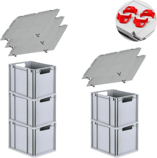 PROREGAL Spar Set mit 5x Eurobox Nextgen Economy in Rot inklusive Auflagedeckeln und 4x Schiebeschnappverschlüssen, H x B x T: 32 x 30 x 40 cm, 30 Liter - Bild 1