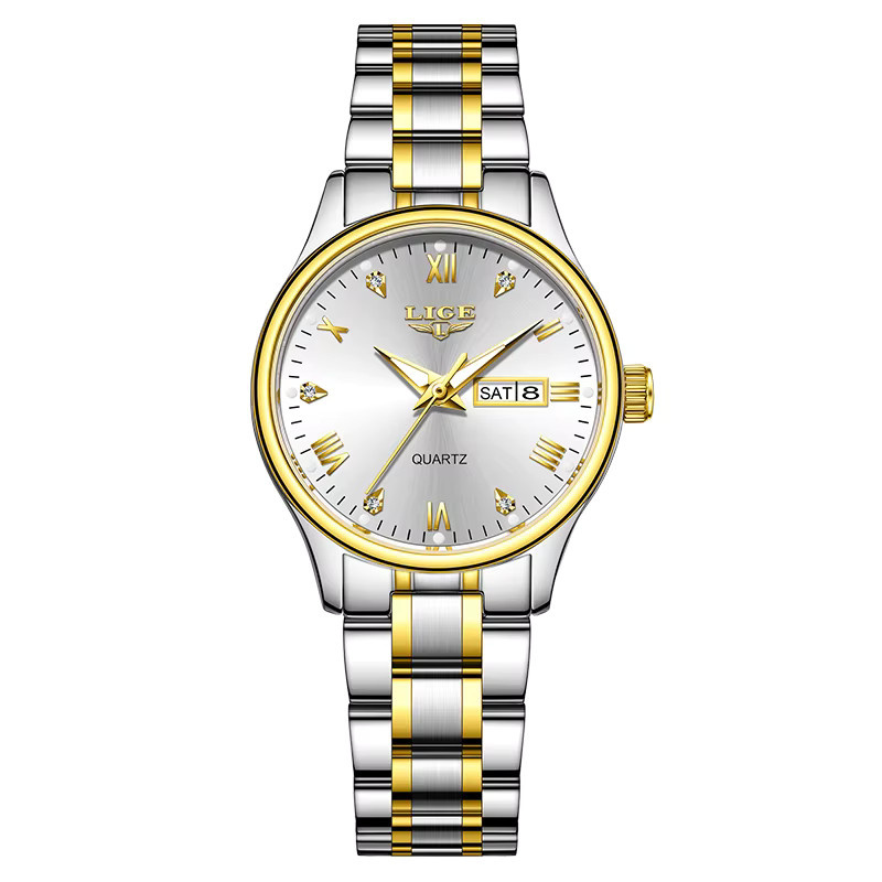 LIGE Armbanduhr Edelstahl, Quarz, Bicolor, Damen, Datum - Bild 2
