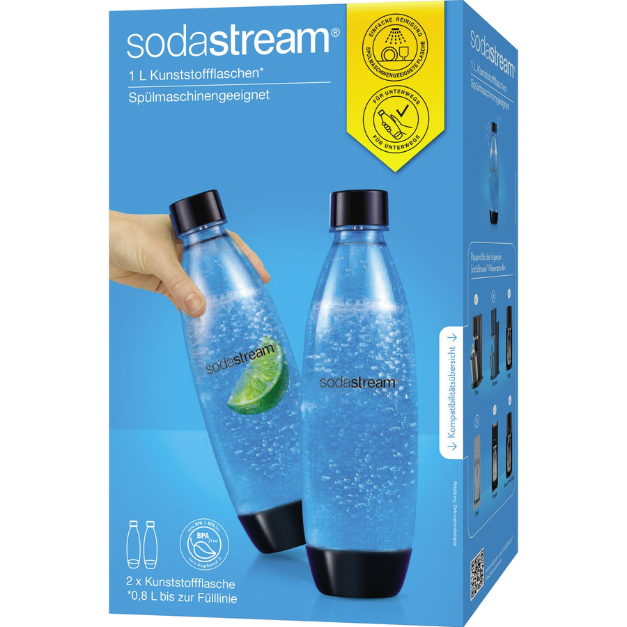 SodaStream Duo Twinpack Fuse Sprudlerflaschen, 2er-Pack, 1 l pro Flasche, Schwarz/Transparent - Bild 4