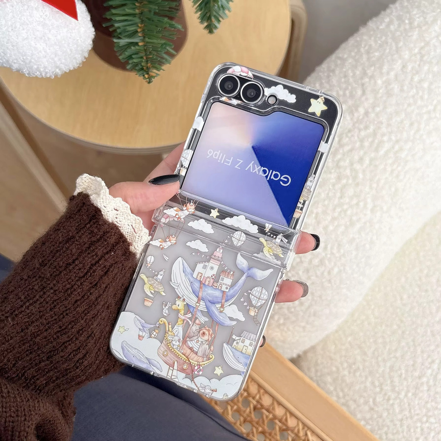 Clear Laser Cute Cloud Drifting Record Handyhülle für Samsung Galaxy Z Flip 7 6 5 4 3 mit Lanyard und Scharnierabdeckung, Transparent - Bild 4