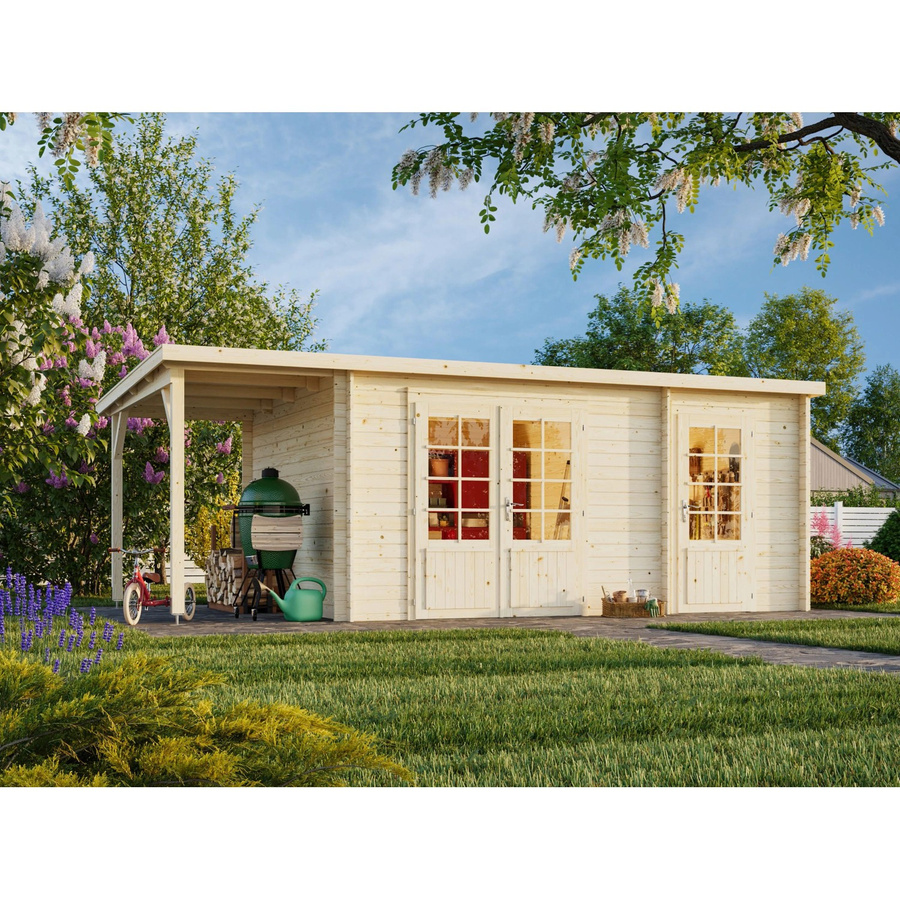 Palmako Ella Holz-Gartenhaus aus Fichte mit Pultdach und Anbaudach in Braun, B/H/T: 610 x 214 x 300 cm - Bild 2