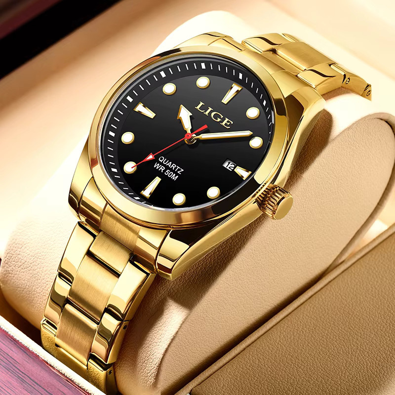 LIGE Armbanduhr Edelstahl, Gold, Quarz, Damen, Leuchtzeiger - Bild 6