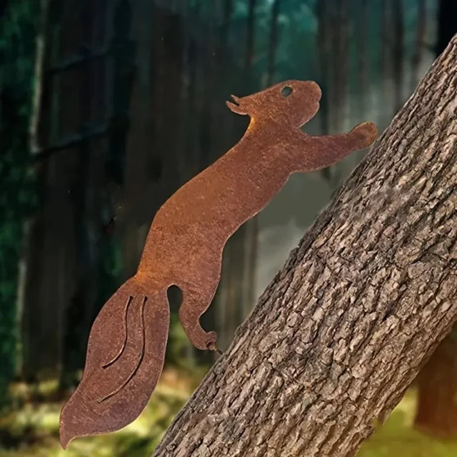 CIFBUY Garten-Baumeinsatz mit rostiger Eichhörnchen-Silhouette aus Metall zur Dekoration - Bild 1