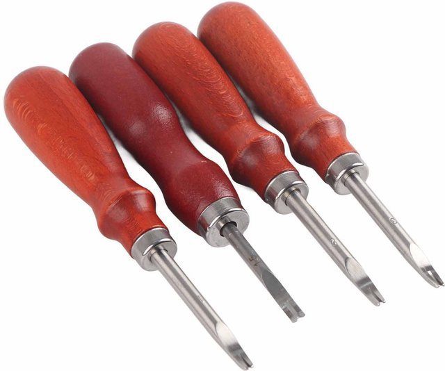 4er-Set Lederkantenanfasermesser aus gehärtetem Edelstahl in Braun für DIY Lederarbeiten - Bild 1