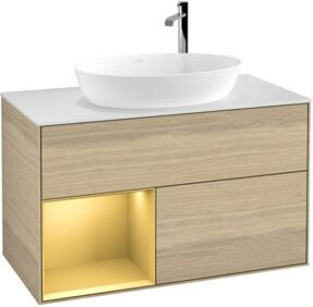 V&B Waschtischunterschrank Finion 100 Wandbeleuchtung in Weiß und Eiche lackiert, Breite: 100 cm, Höhe: 50,1 cm, Tiefe: 50,1 cm - Bild 1