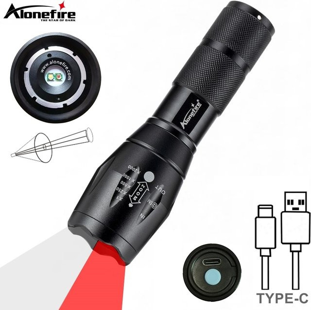 Alonefire 2-in-1 RGB LED-Taschenlampe mit Zoomfunktion, USB-aufladbar, Schwarz - Bild 1