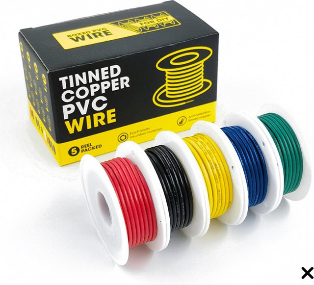 beteno UL1007 Draht mit PVC-Isolierung, verzinntes Kupferkabel 5-Farben-Mix-Kit, verschiedene AWG-Stärken - Bild 1