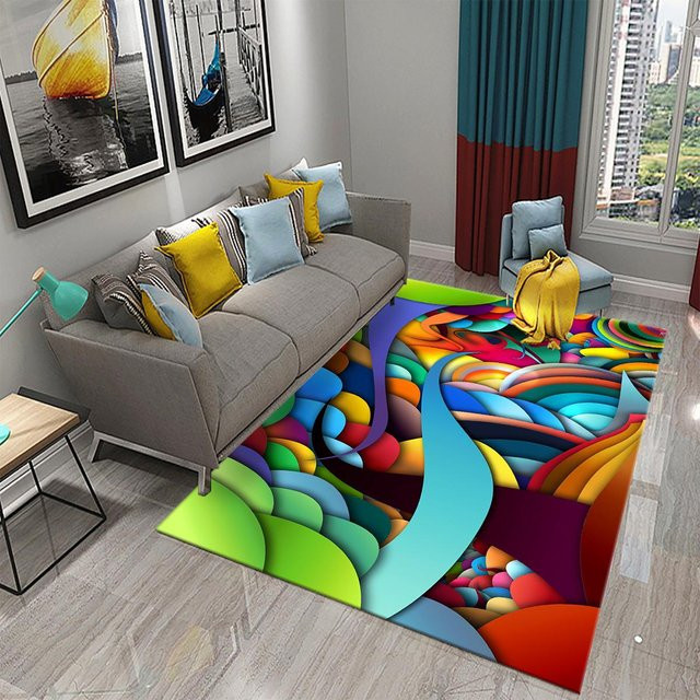 Moderner abstrakter Teppich Lodestar mit buntem 3D-Linienwirbel, rutschfest und mehrfarbig, B/T: 120 x 160 cm - Bild 1