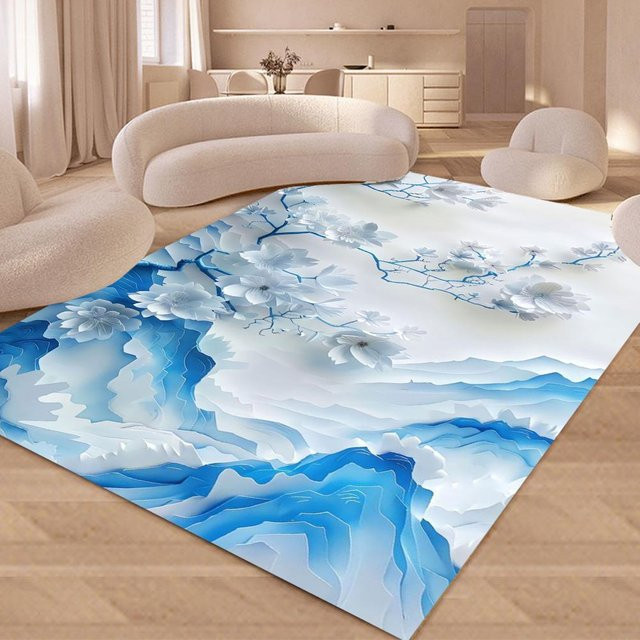 Moderner 3D geprägter Teppich mit Schmetterlings- und Blumenmuster als weiche Bodenmatte für Wohnzimmer und Schlafzimmer, B/B: 40 x 60 cm - Bild 1