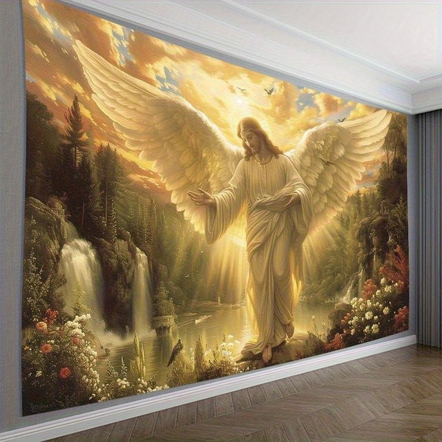 Wandteppich mit Engelsfigur und Natur-Szenen-Design von JMG Household Supplies, Mehrfarbig, B/H: 150 x 150 cm - Bild 1