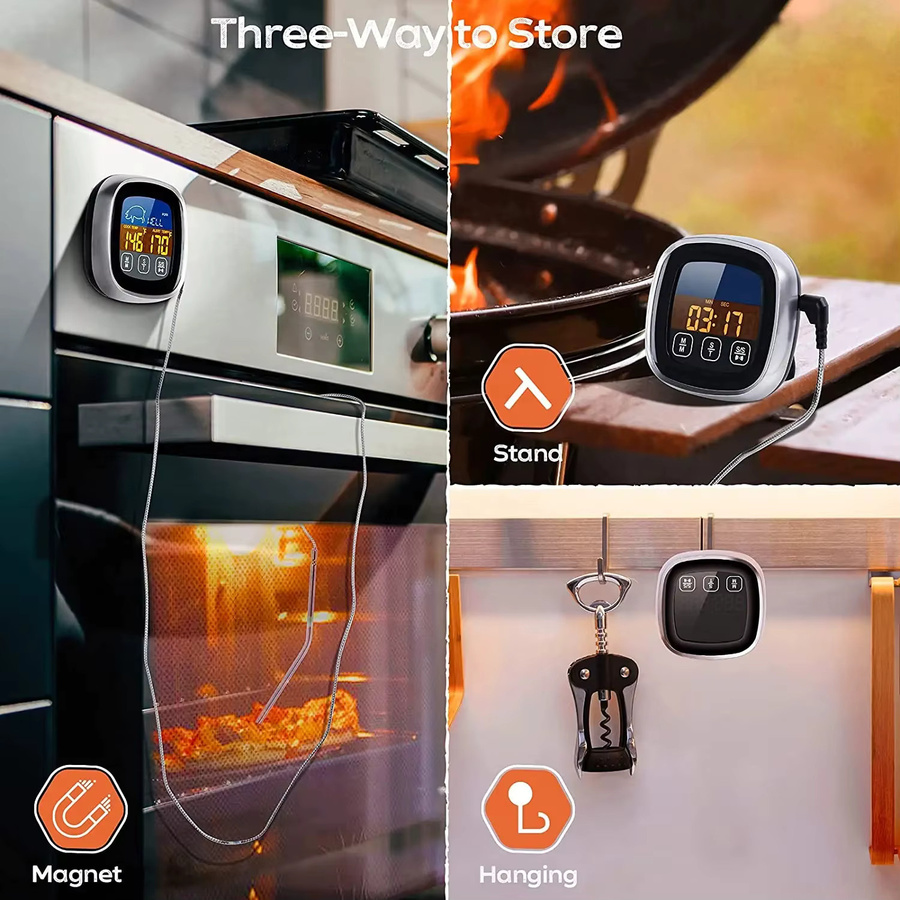 HOMEFISH Digitales Fleisch-Küchenthermometer aus Edelstahl in Silber mit Digitalanzeige, wasserdicht für Ofen, Kochen und Grillen - Bild 6