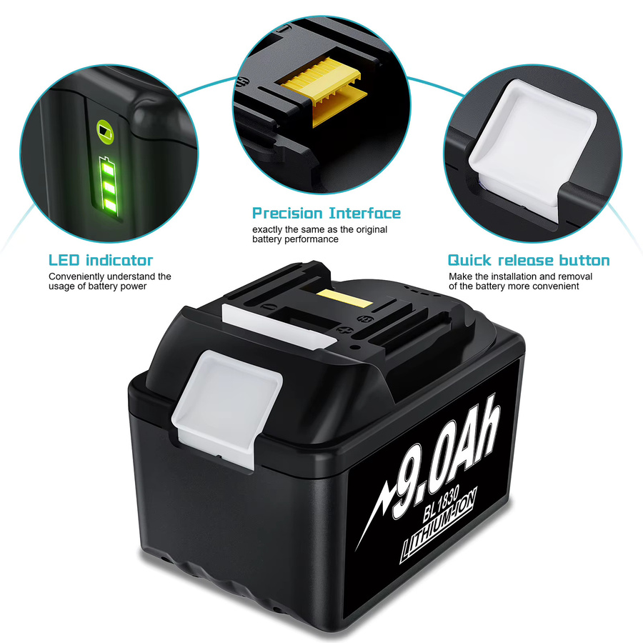 Bonacell Ersatzakku für Makita 18V LXT Elektrowerkzeuge, 9Ah Lithium-Ionen Akku, Schwarz - Bild 5