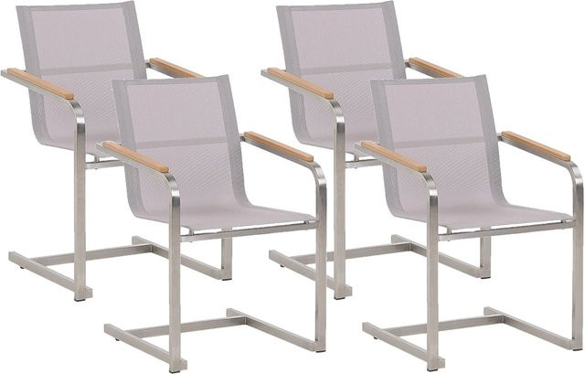 Beliani Gartenstuhl Modern in Beige und Silber B/T/H: 55 x 56 x 85 cm - Bild 1