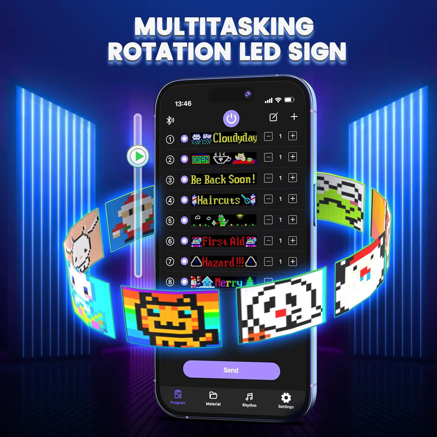 GOTUS Programmierbares LED-Display in Schwarz mit App-Steuerung, flexibles Multi-Text-Muster und Uhranzeige, Multicolor - Bild 4
