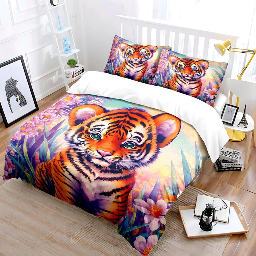 Flylo Bettwäsche-Set mit Tigerbaby-Blumendruck und Reißverschluss, B/H: 135 x 200 cm - Bild 2