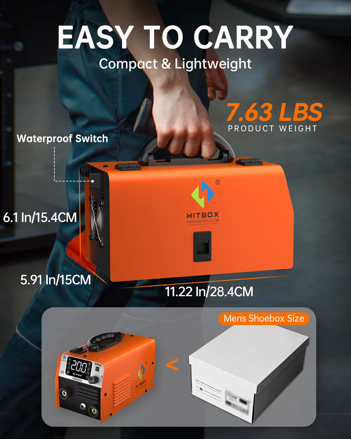 HITBOX HBM200 3-in-1 Multiprozess-Schweißgerät mit Flux MIG, MMA und Lift TIG Technologie, tragbarer IGBT Inverter in Orange - Bild 4