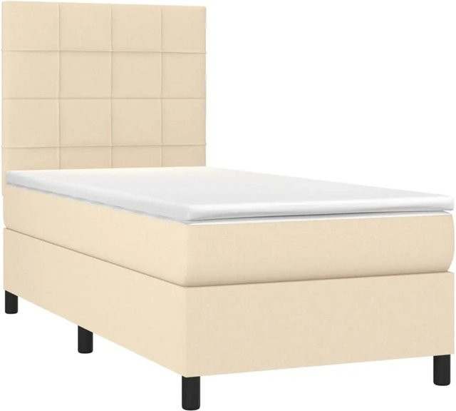 vidaXL Boxspringbett mit Matratze in Creme, Hybrid-Bett mit LED-Unterbettbeleuchtung und USB-Ladeanschluss, B/T/H: 90 x 200 x 128 cm - Bild 1