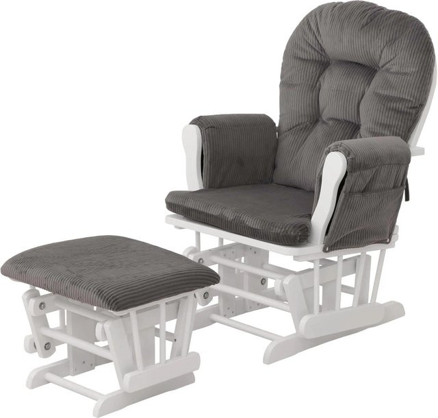MCW Relaxsessel C76 mit Hocker aus Cord in Dunkelgrau und weißem Holzgestell - Bild 1
