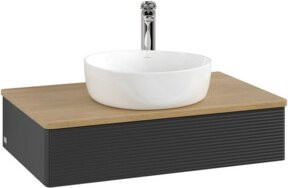 V&B Waschtischunterschrank Antao mit Frontstruktur in Eiche Honig und Blau, B/T/H: 80 x 50 x 19 cm - Bild 1