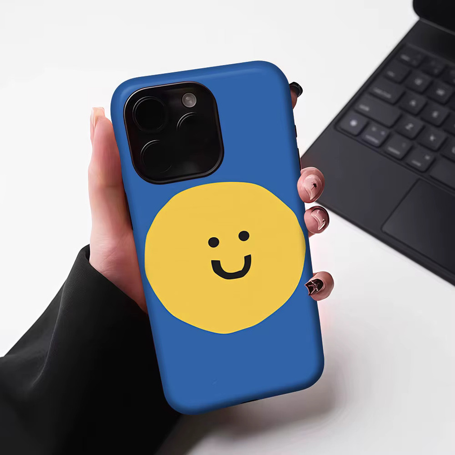 Aurbe Matte 2-in-1 MagSafe Hülle mit Smiley-Design für iPhone 17 16 15 14 Plus Pro Max, Stoßfeste Hartschale, Blau - Bild 6