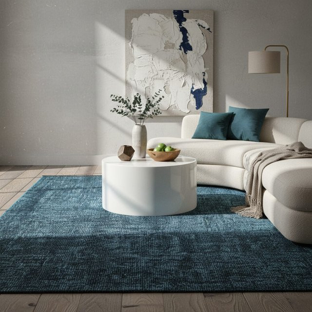Waschbarer Baumwollteppich KADIMA DESIGN, einfarbig, Blau, B: 120 cm, T: 170 cm - Bild 1