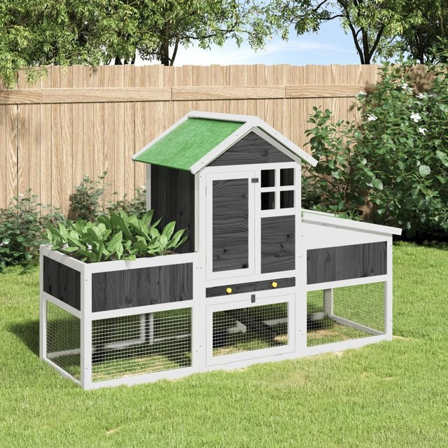 vidaXL Kaninchenstall aus massivem Kiefernholz in Grau, B/T/H: 170 x 63 x 113 cm - Bild 2