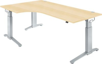 Schäfer Shop Genius Schreibtisch ERGOSTYLE S Eckschreibtisch mit C-Fuß Gestell, manuell höhenverstellbar, weiß/weißaluminium, B: 200 cm, T: 80 cm, H: 67,5-89,5 cm - Bild 1