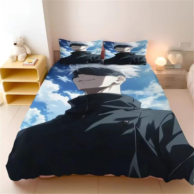 Jujutsu Kaisen Bettwäsche-Set mit Satoru Gojo Motiv, Blau, Microfaser, B/H: 172 x 218 cm - Bild 1