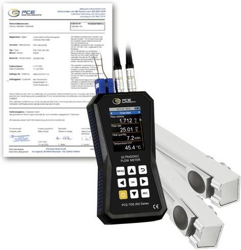 PCE Instruments Ultraschall-Durchflussmessgerät PCE-TDS 200+ MR-ICA in Schwarz mit Sensoren und Messbereich von ±32 m/s - Bild 1